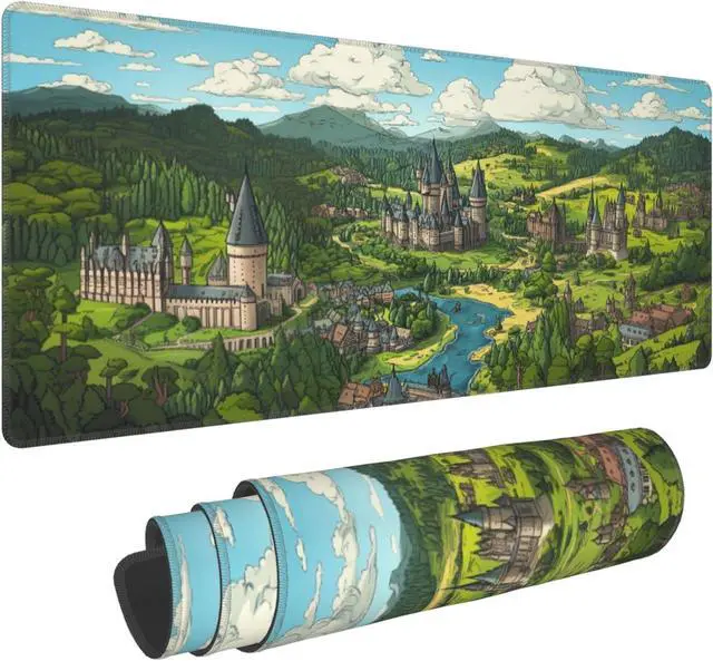 Alt view image 2 of 7 - Anime Castle Desk Mat Large Gaming Mouse Pad Anime Castle Extended Mousepad Big in Laptop Computer Mouse Keyboard Mat for Office Desk Decor 31.5x12 in