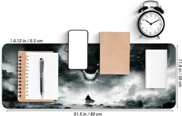 Alt view image 2 of 7 - Gaming Mouse Pad with Non-Slip Base, Cute Mouse Mat with Stitched Edges for Keyboard and Mouse, Large Anime Mousepad for Computer, 31.5 x 11.8 inches (Dragon