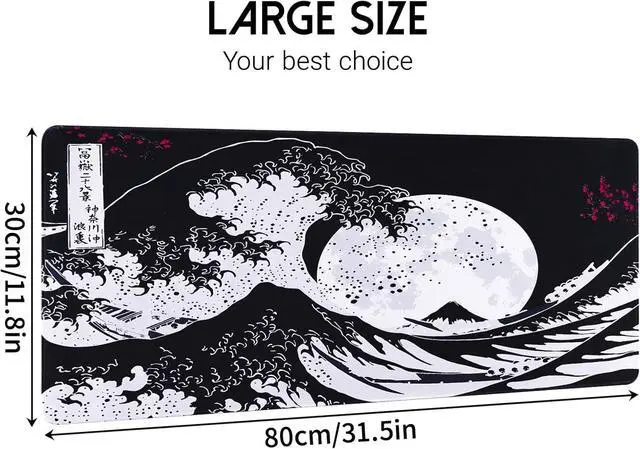 Alt view image 2 of 7 - Japanese Mouse Pad, Black Anime Gaming Mousepad Non-Slip Rubber Base with Stitched Edges, Keyboard Pad Desk mat for Home/Office/School, 31.5 x 11.8 Inch