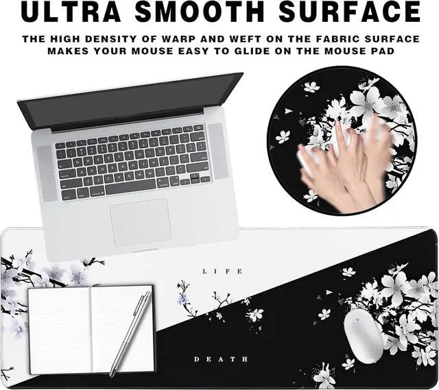 Alt view image 2 of 7 - Long Gaming Mouse Pad Extended Anime Large Desk Pad with Non-Slip Base Full Keyboard Mat with Stitched Edges for Gaming and Office 31.5 x 11.8 inches (Black Cherry Blossom)