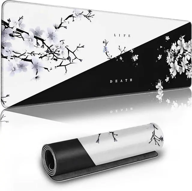 Alt view image 7 of 7 - Long Gaming Mouse Pad Extended Anime Large Desk Pad with Non-Slip Base Full Keyboard Mat with Stitched Edges for Gaming and Office 31.5 x 11.8 inches (Black Cherry Blossom)