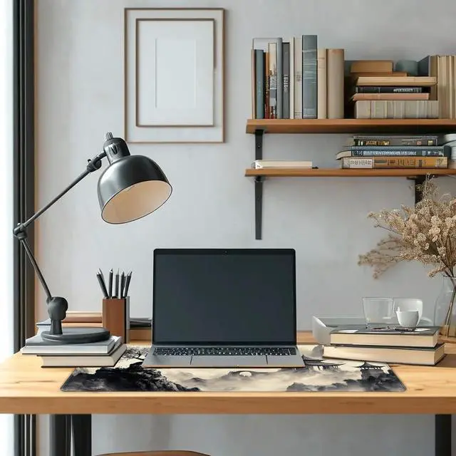 Alt view image 5 of 7 - Long Gaming Mouse Pad Extended Anime Large Desk Pad with Non-Slip Base Full Keyboard Mat with Stitched Edges for Gaming and Office 31.5 x 11.8 inches (Black Ink Painting)