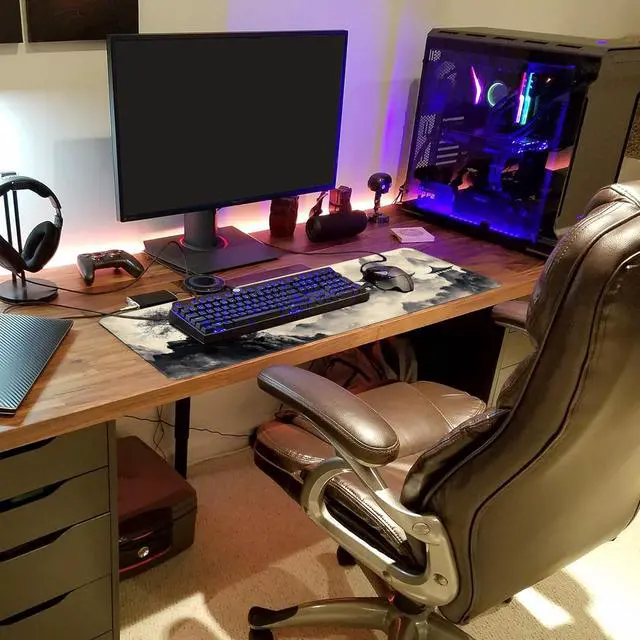 Alt view image 4 of 7 - Long Gaming Mouse Pad Extended Anime Large Desk Pad with Non-Slip Base Full Keyboard Mat with Stitched Edges for Gaming and Office 31.5 x 11.8 inches (Black Ink Painting)