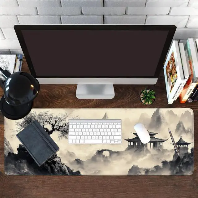 Alt view image 2 of 7 - Long Gaming Mouse Pad Extended Anime Large Desk Pad with Non-Slip Base Full Keyboard Mat with Stitched Edges for Gaming and Office 31.5 x 11.8 inches (Black Ink Painting)