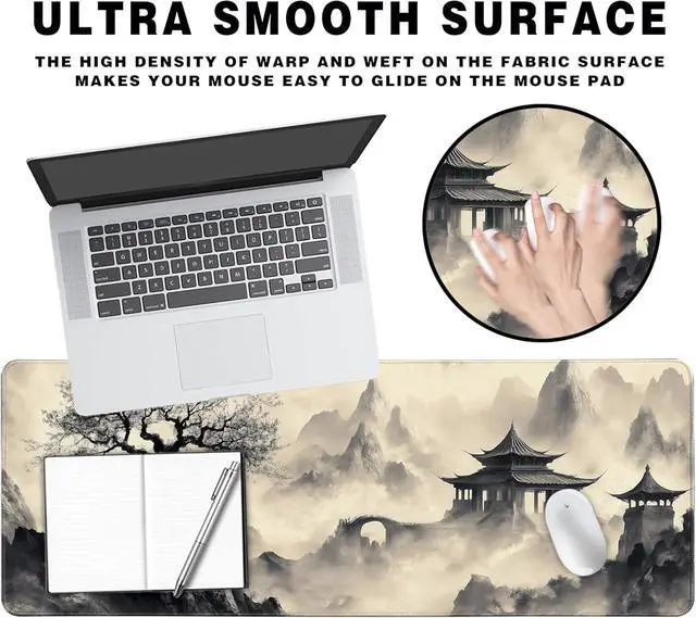Alt view image 3 of 7 - Long Gaming Mouse Pad Extended Anime Large Desk Pad with Non-Slip Base Full Keyboard Mat with Stitched Edges for Gaming and Office 31.5 x 11.8 inches (Black Ink Painting)