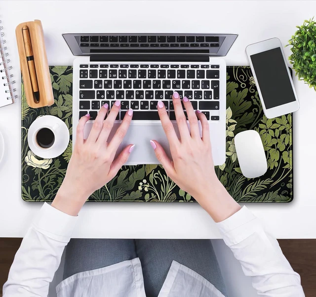 Green Leaves Beige Plants Pad, Large Extend Mouse Pad XXL, Freshness ...