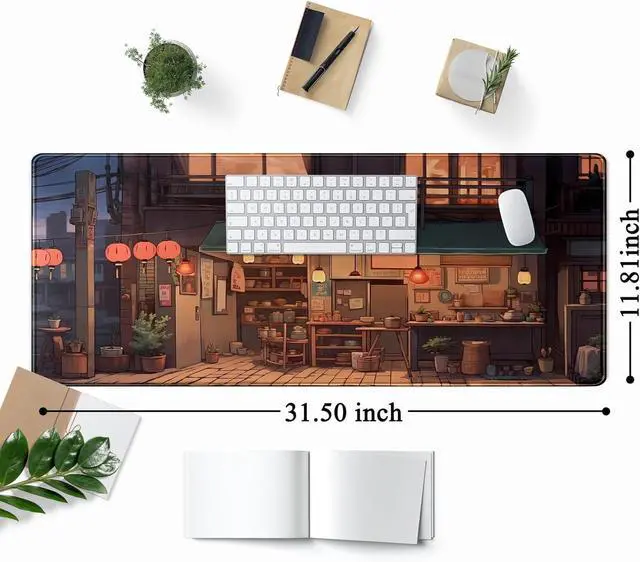 Alt view image 2 of 7 - Anime Shop Desk Mat Retro Art Lofi Aesthetic Large Mouse Pad Extended Gaming Mousepad XL Desk Pad Laptop Keyboard Mouse Mat Deskmat 31.5"x11.8" Cute Office Decor