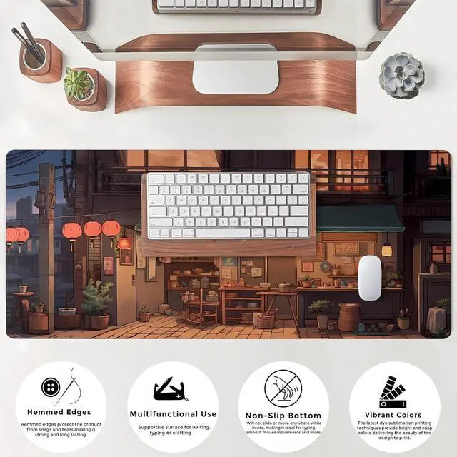 Alt view image 7 of 7 - Anime Shop Desk Mat Retro Art Lofi Aesthetic Large Mouse Pad Extended Gaming Mousepad XL Desk Pad Laptop Keyboard Mouse Mat Deskmat 31.5"x11.8" Cute Office Decor