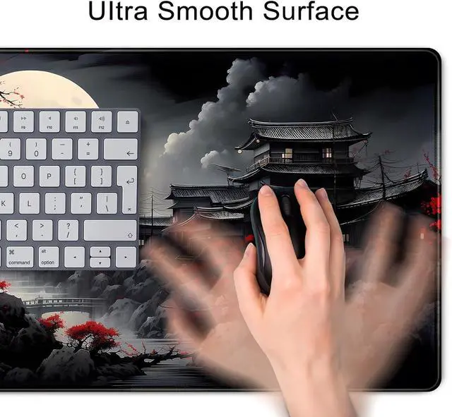 Alt view image 6 of 7 - Riverside Full Moon Desk Mat Japanese Desk Pad Black Red Large Mouse Pad Gaming Mousepad Extended XXL Keyboard Pad 31.5 x 11.8 in Laptop Computer Mouse Keyboard Mat for Office Decor