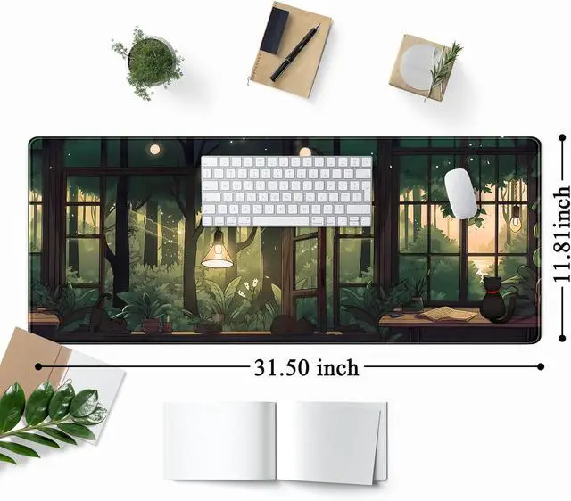 Alt view image 2 of 7 - Cute Lofi Green Plants Mouse Pad - Large Black Cat Aesthetic Kawaii Anime Extended Gaming Mousepad XL Laptop Keyboard Mat - 31.5"x11.8" Cute Office Desk Decor
Brand: Mechanical Cattle