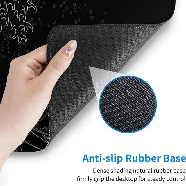 Alt view image 4 of 7 - Japanese Sea Wave Gaming Mouse Pad, Anime Gaming Mousepad, Extended Kanagawa Mat Desk Mat, Large Desk pad 31.5x11.8 Inch 2mm Thick Long Non-Slip Rubber Base Mouse Pads (Black)