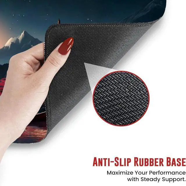 Alt view image 6 of 6 - Japanese Mouse Pad, Large Japanese Desk Mat, XL Anime Desk Mat, Non-Slip Rubber Base, Big Extended Desk Protector for Home Office, 31.5x11.8 (Riverside Full Moon)