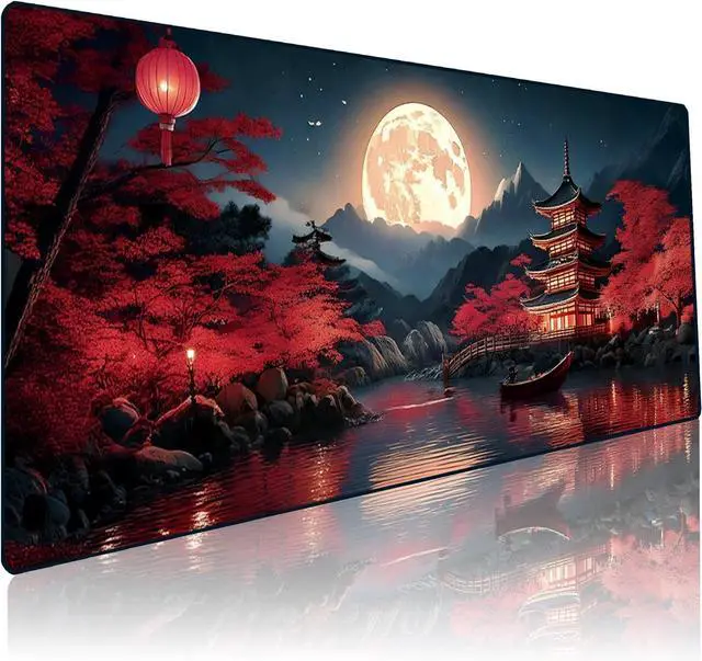 Main image of Japanese Mouse Pad, Large Japanese Desk Mat, XL Anime Desk Mat, Non-Slip Rubber Base, Big Extended Desk Protector for Home Office, 31.5x11.8 (Riverside Full Moon)