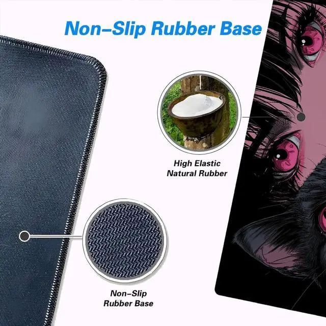 Alt view image 6 of 7 - Anime Girl Gaming Large Mouse Pad, Manga Pink Eyes Cute Cat Large Gaming Mouse Mat with Stitched Edges,Non-Slip Waterproof Rubber Base Mous Mat, Office Computer Keyboard Laptop Home, 31.5x11.8