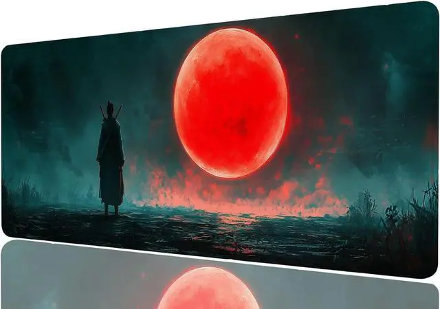 Main image of Japanese Samurai Extended Gaming Mouse Pad, Black Red Sun Anime Mousepad XL Large Gaming Mouse Pad Laptop Keyboard Mat Mouse Pad, XXL Extended Mouse Protector for Home Office, 31.5x11.8