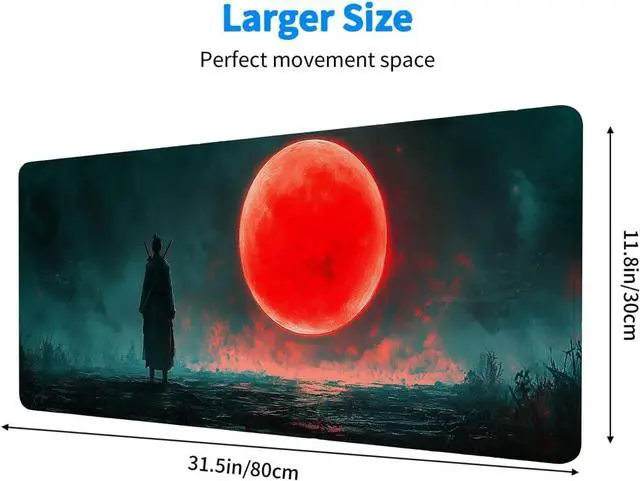 Alt view image 3 of 7 - Japanese Samurai Extended Gaming Mouse Pad, Black Red Sun Anime Mousepad XL Large Gaming Mouse Pad Laptop Keyboard Mat Mouse Pad, XXL Extended Mouse Protector for Home Office, 31.5x11.8