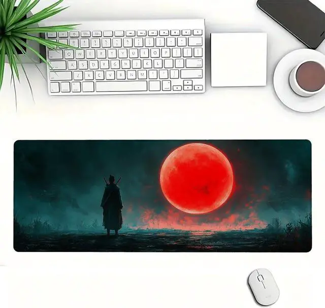 Alt view image 2 of 7 - Japanese Samurai Extended Gaming Mouse Pad, Black Red Sun Anime Mousepad XL Large Gaming Mouse Pad Laptop Keyboard Mat Mouse Pad, XXL Extended Mouse Protector for Home Office, 31.5x11.8