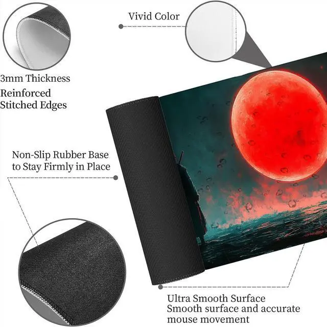 Alt view image 6 of 7 - Japanese Samurai Extended Gaming Mouse Pad, Black Red Sun Anime Mousepad XL Large Gaming Mouse Pad Laptop Keyboard Mat Mouse Pad, XXL Extended Mouse Protector for Home Office, 31.5x11.8