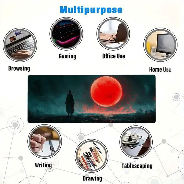 Alt view image 7 of 7 - Japanese Samurai Extended Gaming Mouse Pad, Black Red Sun Anime Mousepad XL Large Gaming Mouse Pad Laptop Keyboard Mat Mouse Pad, XXL Extended Mouse Protector for Home Office, 31.5x11.8