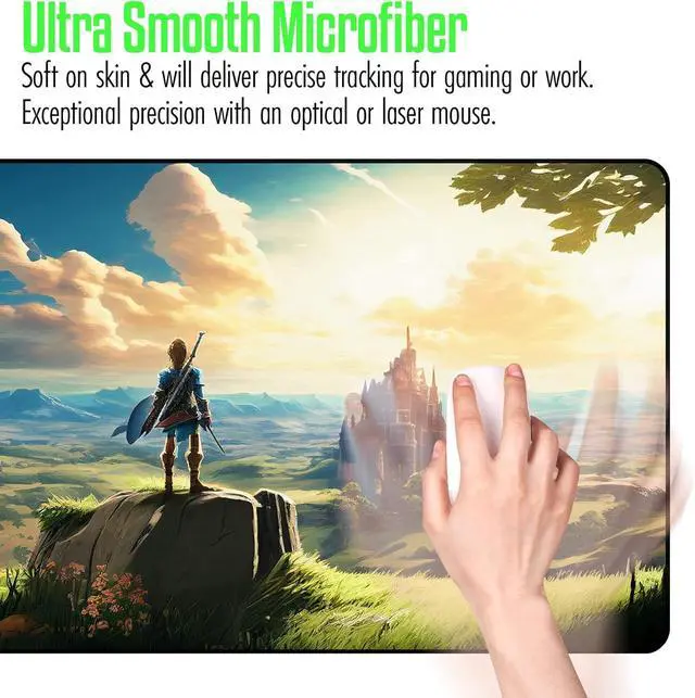 Alt view image 7 of 7 - VNDL Gaming Mouse Pad XXL Extra Large Extended Non Slip - Anime Gaming Mouse Mat, Green, Black, Microfiber Cloth, Rubber, 31.5 x 15.7 in