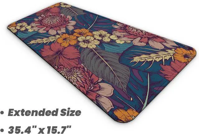 Alt view image 3 of 7 - Large Floral Computer Mouse Pad with Non-Slip Base for Desktop, Aesthetic Wildflowers Gaming Mouse Mat with Stitched Edges, Long Extended Anime Mousepad for Laptop, 35.4 x 15.7 inches