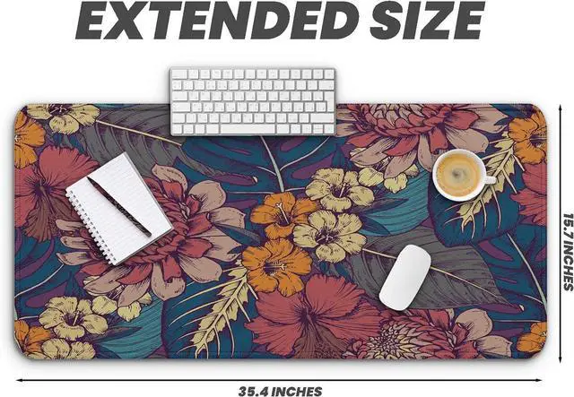 Alt view image 6 of 7 - Large Floral Computer Mouse Pad with Non-Slip Base for Desktop, Aesthetic Wildflowers Gaming Mouse Mat with Stitched Edges, Long Extended Anime Mousepad for Laptop, 35.4 x 15.7 inches