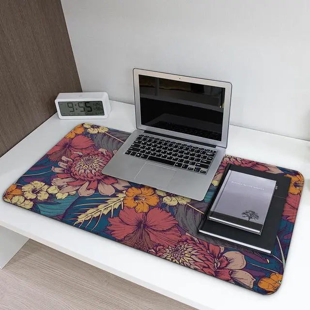 Alt view image 4 of 7 - Large Floral Computer Mouse Pad with Non-Slip Base for Desktop, Aesthetic Wildflowers Gaming Mouse Mat with Stitched Edges, Long Extended Anime Mousepad for Laptop, 35.4 x 15.7 inches