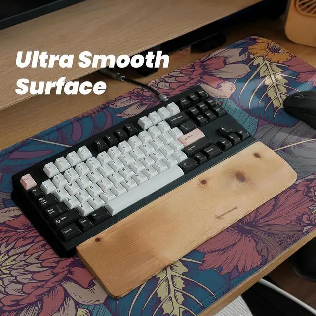 Alt view image 2 of 7 - Large Floral Computer Mouse Pad with Non-Slip Base for Desktop, Aesthetic Wildflowers Gaming Mouse Mat with Stitched Edges, Long Extended Anime Mousepad for Laptop, 35.4 x 15.7 inches