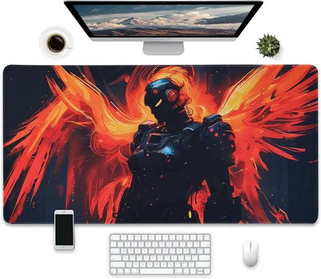 Main image of Gaming Mouse Pad, Large Extended Desk Mat with Cyberpunk Art Design, 31.5 x 15.7 inches, Non-Slip Base
