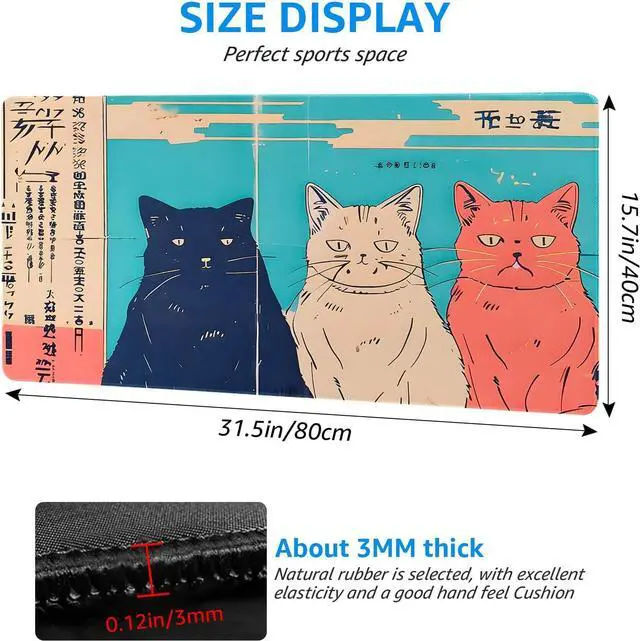 Alt view image 2 of 6 - Japanese Style Cat Design Extended Gaming Mouse Pad, Large Desk Mat, 31.5 x 15.7 inches, Non-Slip Base