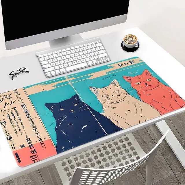 Alt view image 3 of 6 - Japanese Style Cat Design Extended Gaming Mouse Pad, Large Desk Mat, 31.5 x 15.7 inches, Non-Slip Base