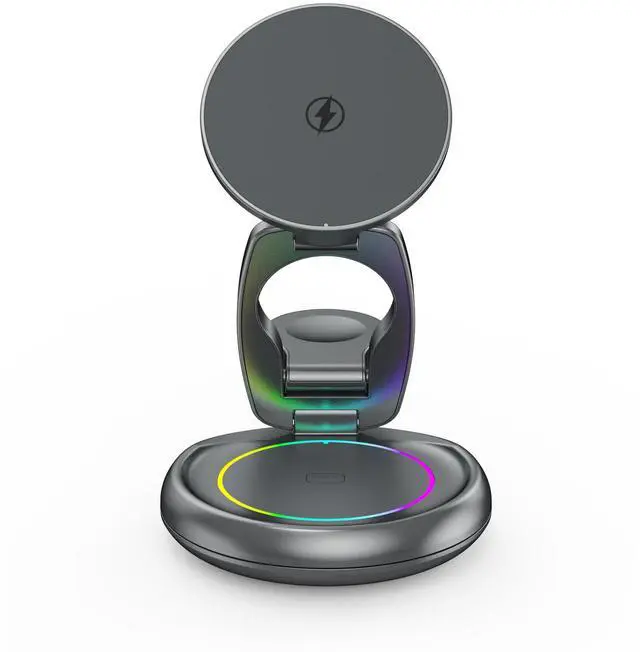 Main image of Hot-seling new product: MagSafe magnetic wireless chargingthree-in-one desktop stand with 360-degree rotation and foldingfunction