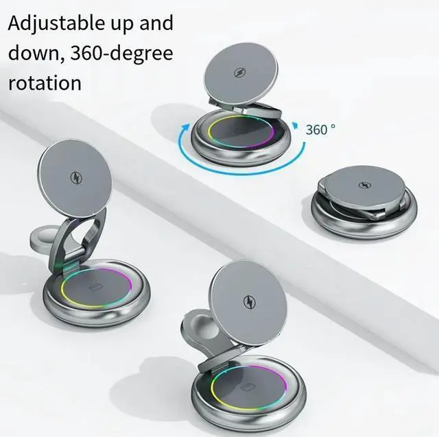 Alt view image 4 of 5 - Hot-seling new product: MagSafe magnetic wireless chargingthree-in-one desktop stand with 360-degree rotation and foldingfunction