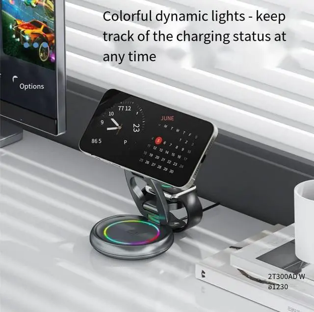 Alt view image 5 of 5 - Hot-seling new product: MagSafe magnetic wireless chargingthree-in-one desktop stand with 360-degree rotation and foldingfunction