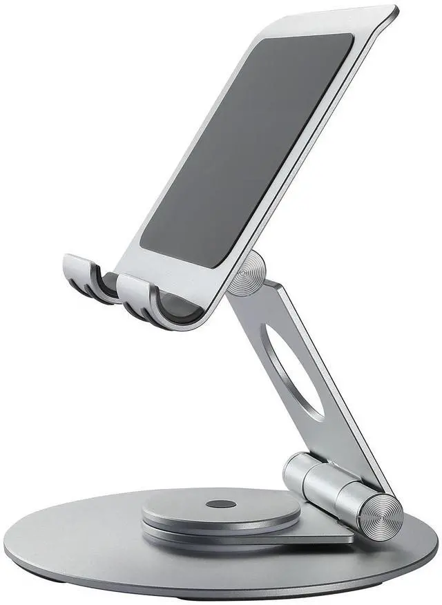 Main image of Foldable dual-axis aluminum alloy mobile phone tablet stand - 360-degree desktop rotation adjustable stand