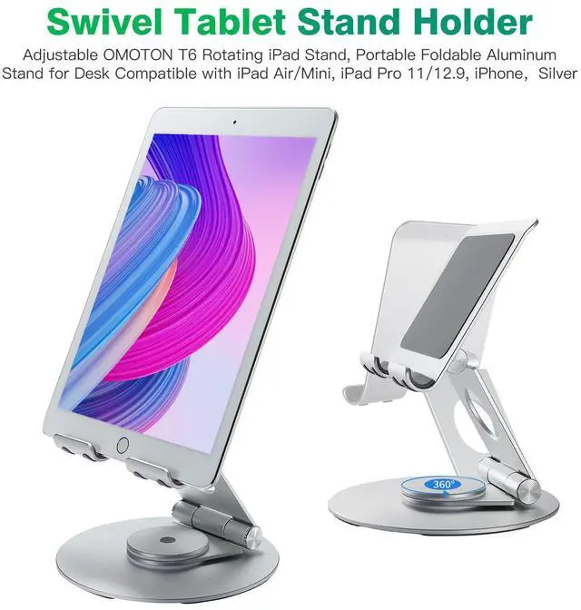 Alt view image 3 of 5 - Foldable dual-axis aluminum alloy mobile phone tablet stand - 360-degree desktop rotation adjustable stand