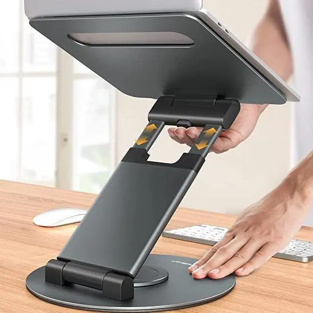 Alt view image 2 of 7 - Rotating notebook stand with aluminum adjustable height desk, heightening, neck-protection, folding and adjustable support structure