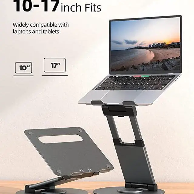 Alt view image 3 of 7 - Rotating notebook stand with aluminum adjustable height desk, heightening, neck-protection, folding and adjustable support structure