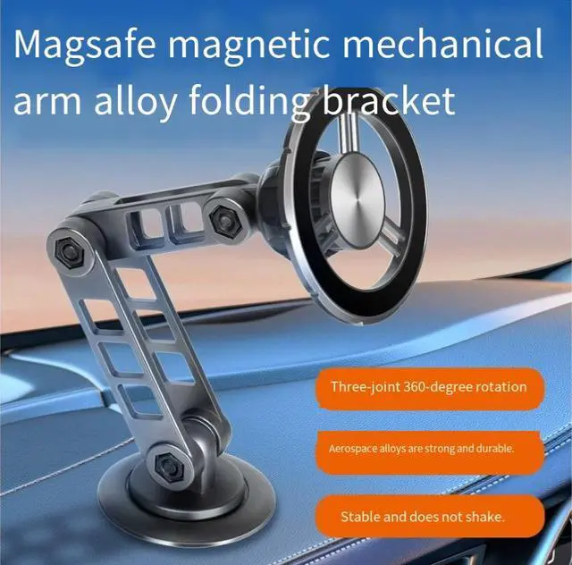Alt view image 2 of 5 - New Magsafe magnetic mechanical arm alloy folding car mount - dashboard-mounted phone holder