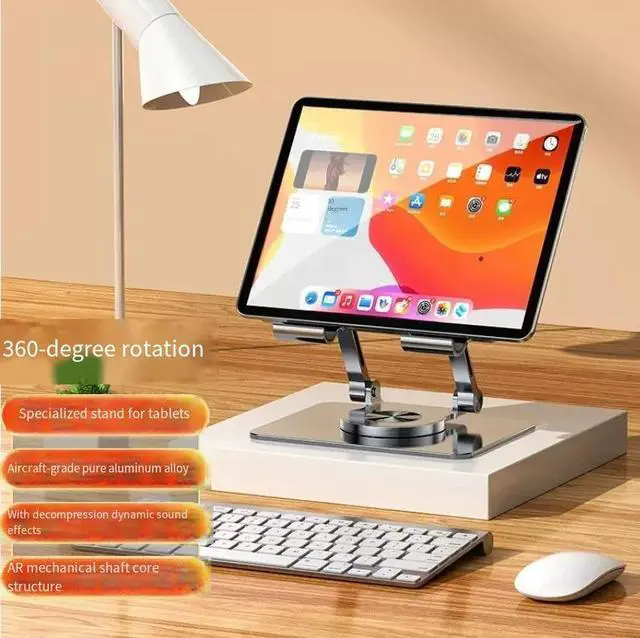 Alt view image 2 of 4 - All-aluminum alloy 360-degree rotating desktop stand, a special folding live streaming stand for tablet computers