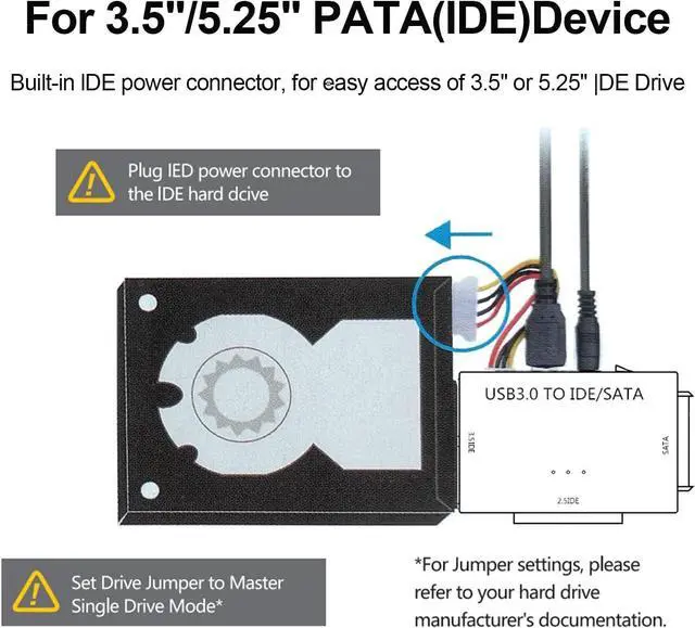 Alt view image 7 of 7 - USB 3.0 to SATA IDE Adapter, Hard Drive Reader External Ultra Recovery Converter Compatible with 2.5" 3.5" HDD, SSD,5.25-inch DVD/CD-ROM Optical Drive Data Transfer with Power Supply