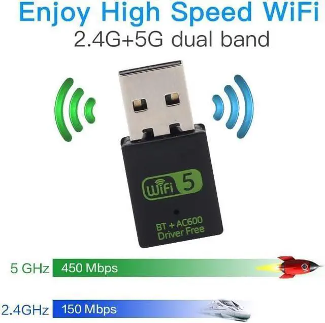 Alt view image 6 of 6 - Bluetooth Dongle, WLAN USB Stick 600Mbps USB WiFi Bluetooth Adapter PC Dual Band 2.4GHz/5GHz Wireless Wi-Fi Network Card