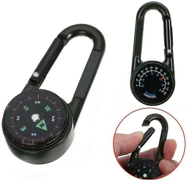 Alt view image 3 of 3 - 3 in 1 Multifunctional Compass Thermometer Hiking Tactical Carabiner Keychain for Camping, Hiking,Travel
