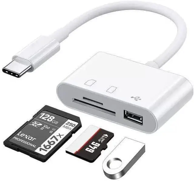 Alt view image 2 of 5 - USB C SD Card Reader, USB C to Micro SD TF Memory Card Reader, 3-in-1 USB Camera Card Reader Adapter