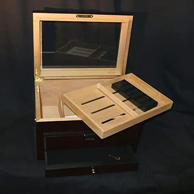 Alt view image 5 of 6 - EWT High Gloss 100CT Cigar Display Humidors with Accessory Drawer and Pickup Tray (70~120 Cigars)