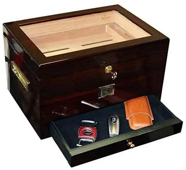Alt view image 6 of 6 - EWT High Gloss 100CT Cigar Display Humidors with Accessory Drawer and Pickup Tray (70~120 Cigars)
