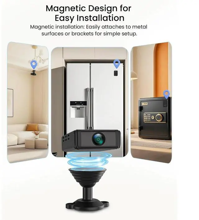 Alt view image 3 of 7 - Spy Camera , Hidden Camera Mini Security Camera, Nanny Cam with 180°Rotating Lens, 4K WiFi Wireless Surveillance, Motion Detection, Auto Night Vision