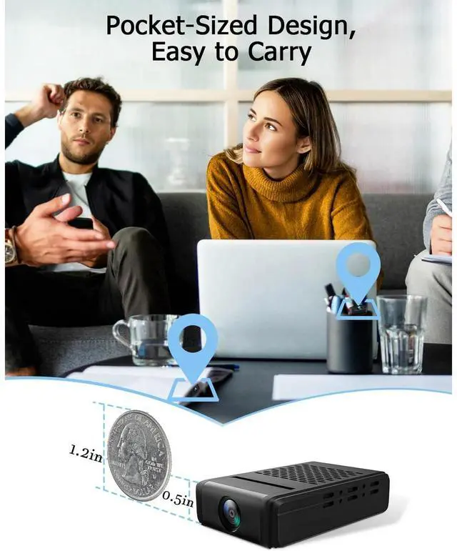 Alt view image 4 of 7 - Spy Camera , Hidden Camera Mini Security Camera, Nanny Cam with 180°Rotating Lens, 4K WiFi Wireless Surveillance, Motion Detection, Auto Night Vision