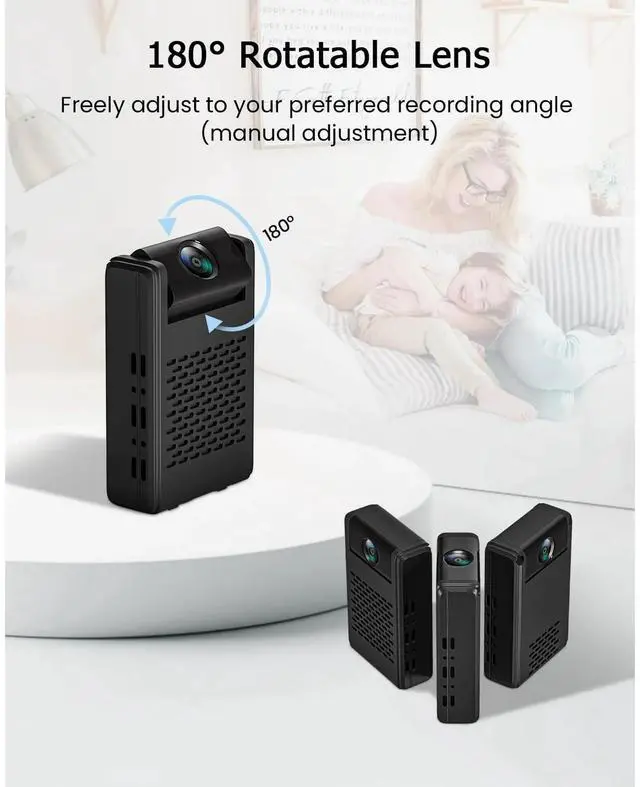 Alt view image 2 of 7 - Spy Camera , Hidden Camera Mini Security Camera, Nanny Cam with 180°Rotating Lens, 4K WiFi Wireless Surveillance, Motion Detection, Auto Night Vision