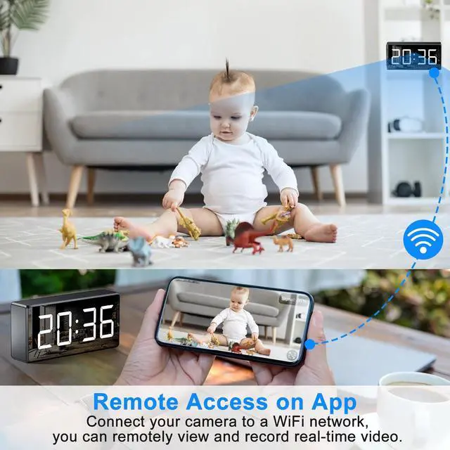 Alt view image 6 of 6 - Camera Clock WiFi Camera Covert Nanny Video Recorder Mini 4K Wireless Nanny Cam Indoor Home Office Security Night Vision Motion Detection